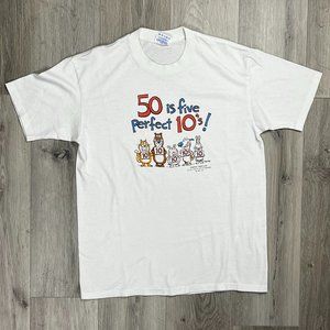 50 Is Five Perfect 10's! Shoebox Greetings White Large T-Shirt